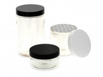 Clear straight jars made from recycled plastic