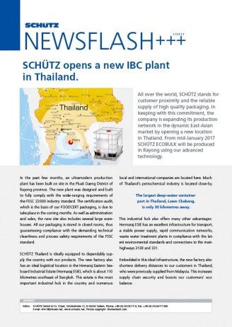 SCHÜTZ opens a new IBC plant in Thailand