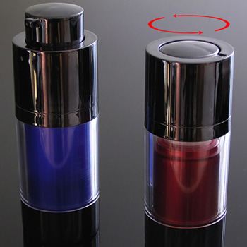 "No-cap" swivel airless lotion bottles