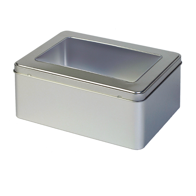 Silver tins with window