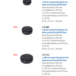 30 ml round aluminium tin with screw lid and EPE liner