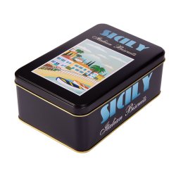 Rectangular biscuit tin with hinged lid