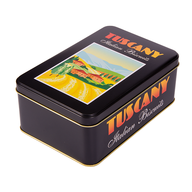 Rectangular biscuit tin with hinged lid