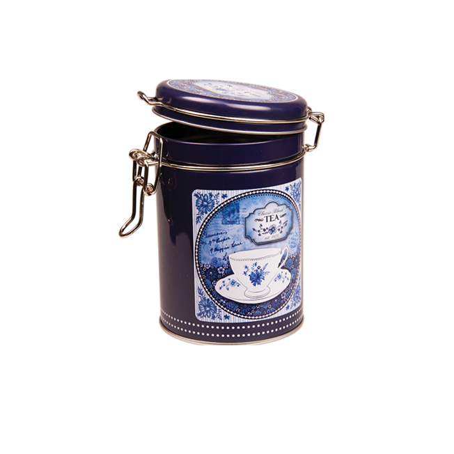 Round tin with clip closure