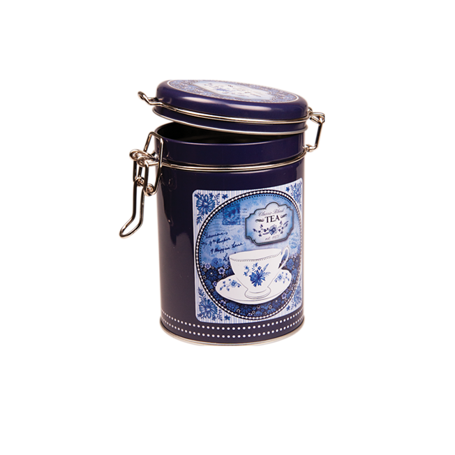 Round tin with clip closure
