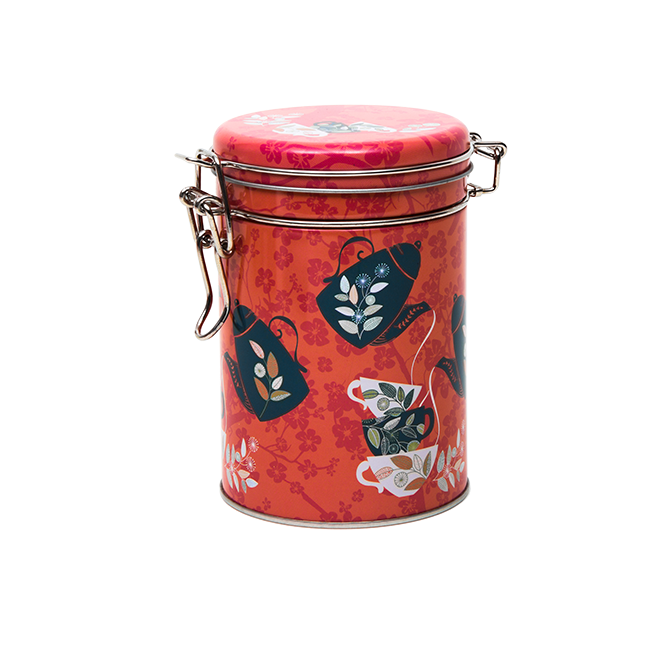 Round tin with clip closure