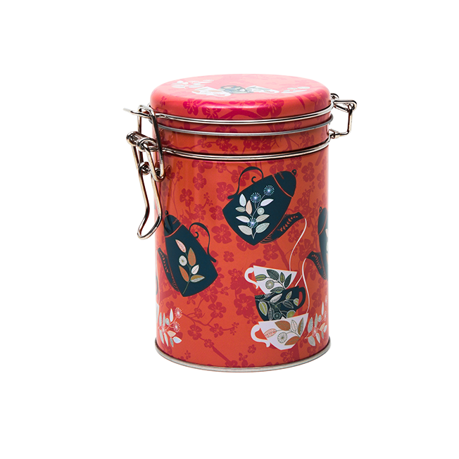 Round tin with clip closure