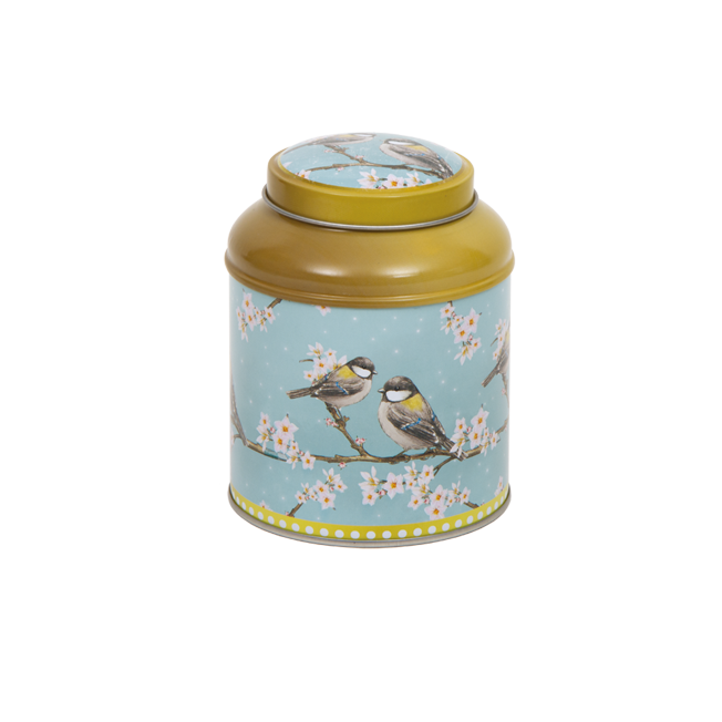 Round tin with domed lid and inner lid