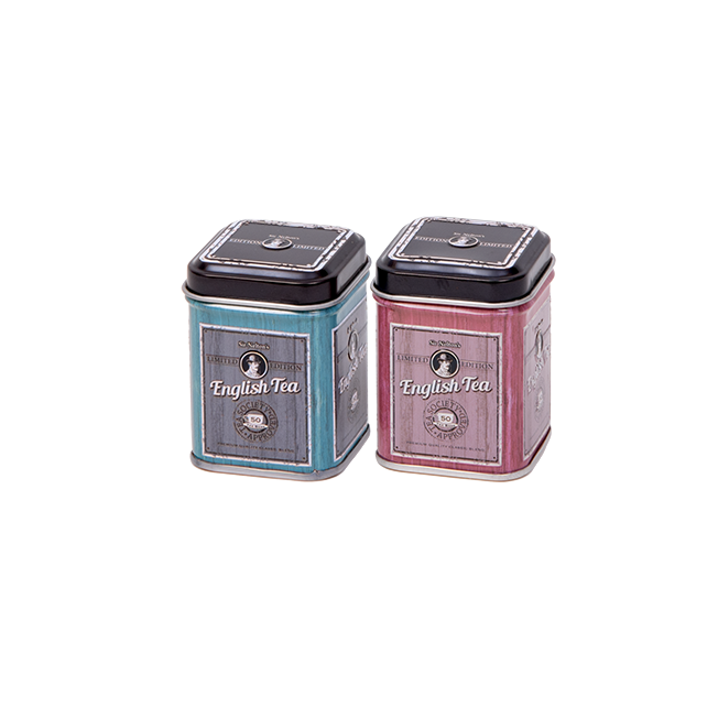 Square tin 25 g with slip lid, embossed (assorted)