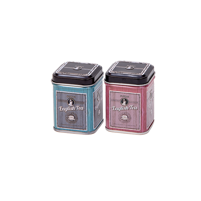 Square tin 25 g with slip lid, embossed (assorted)