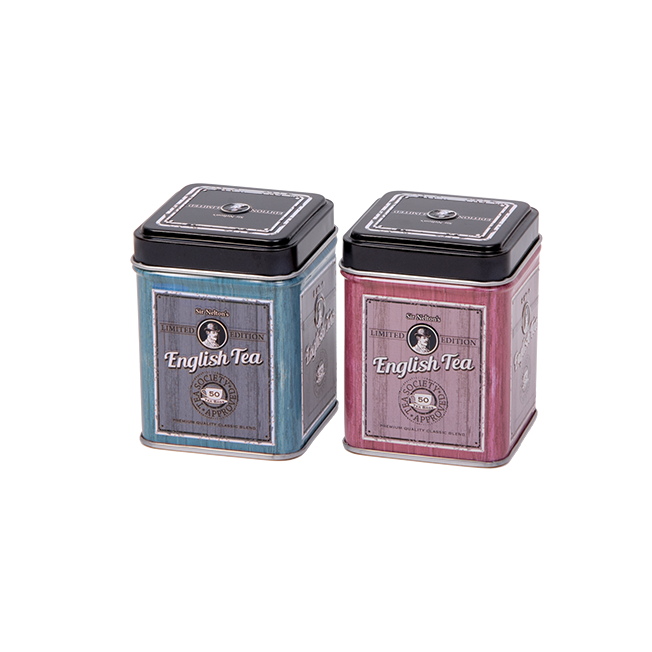 Square tin 50 g with slip lid, embossed (assorted)