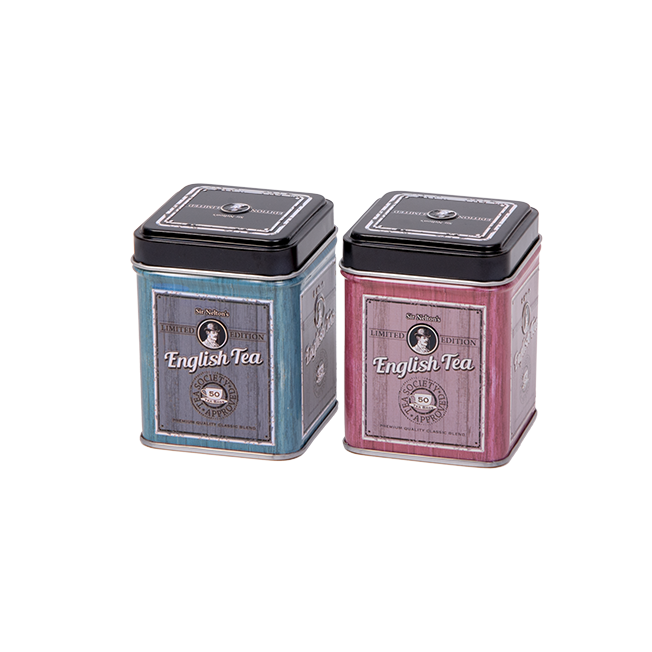 Square tin 50 g with slip lid, embossed (assorted)