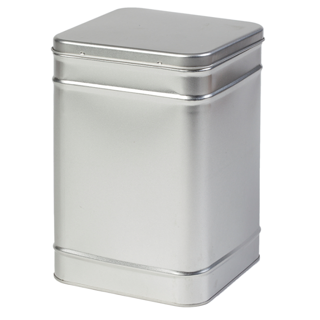 Square tin 1 kg with hinged lid