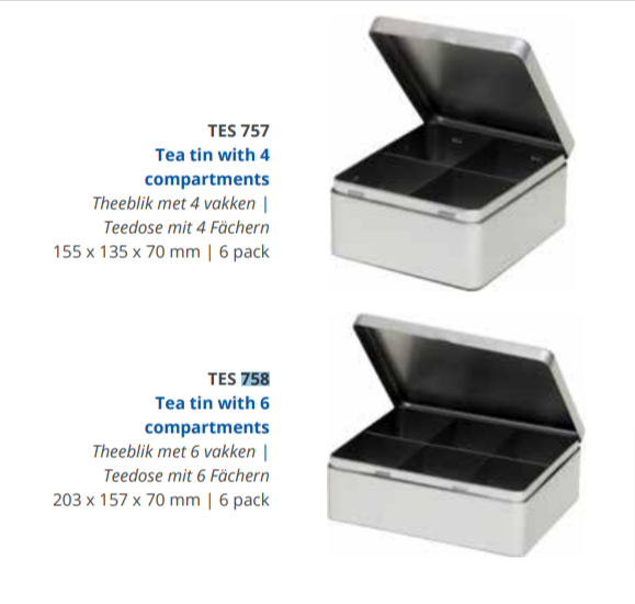Rectangular tea tin with 4 compartments
