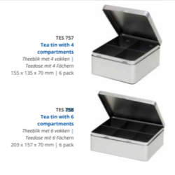Rectangular tea tin with 4 compartments