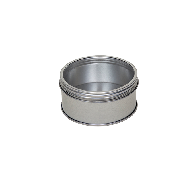 Round tin with screw lid and window, small