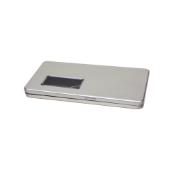 Square tin - envelope tin with hinged lid and window