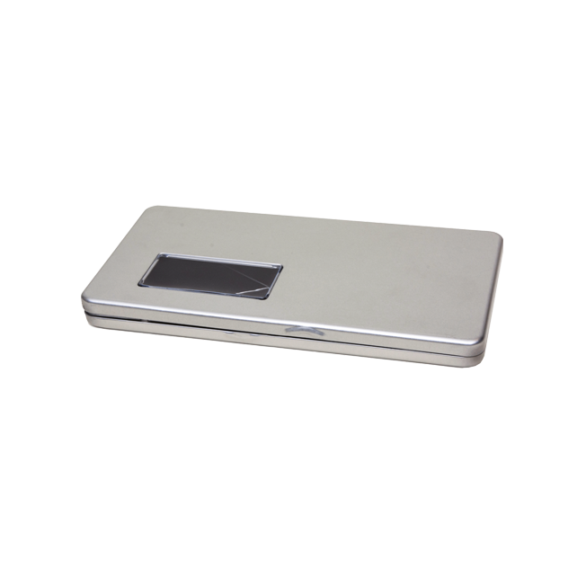 Rectangular tea tin with 4 compartments and window