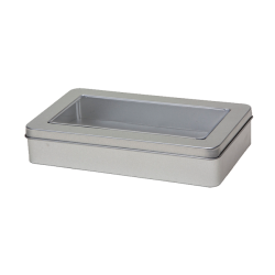 Rectangular tin with slip lid and window, medium