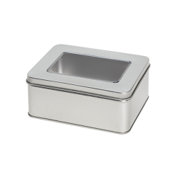 Rectangular tin with window and slip lid