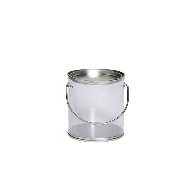 Transparent round tin with carry handle