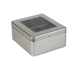 Tea tin with 4 compartments and window