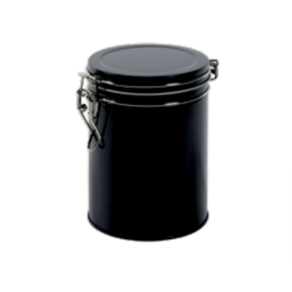 Round tin with clip closure