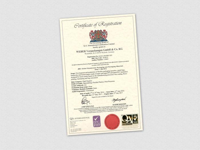 Weber is BRC-certified with distinction