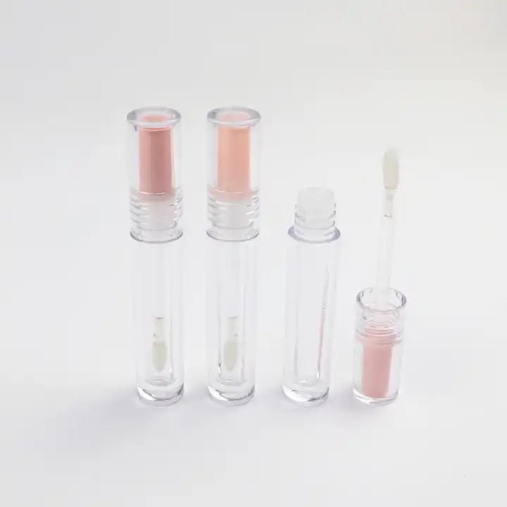 Round Pink Transparent Lip Gloss Tube