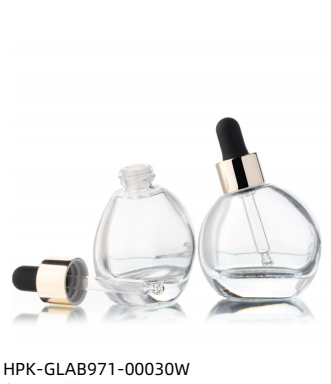 Glass Pipette Dropper Bottle With Aluminum Collar- Circle Teardrop Shaped