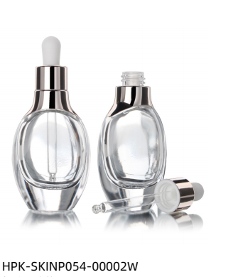 Oval Thick Base Glass Pipette Dropper Bottle With Aluminum Collar and Shoulder