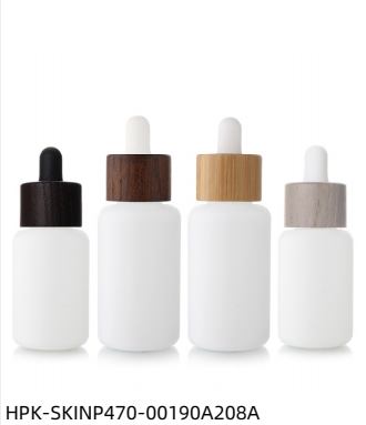 White Glass Pipette Dropper Bottle with Wood/Bamboo Collar and Round Shoulder