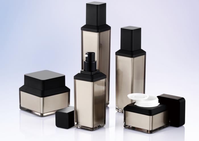 Square acrylic lotion bottle and cream jars