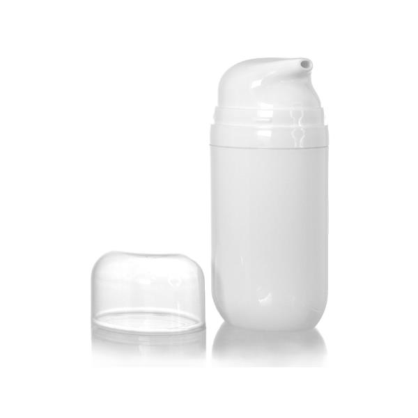 All White Airless Bottle with Clear Cap