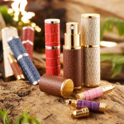 Magnetics leather wrapping adds a touch of glamour to perfume atomizers