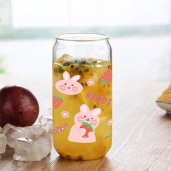Clear Can-Style Glass Bottle Cup with Cute Pattern