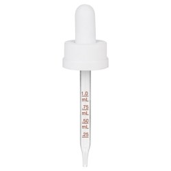 1 oz White Medical Grade Child Resistant Graduated Glass Dropper with Long Bulb (20-400)
