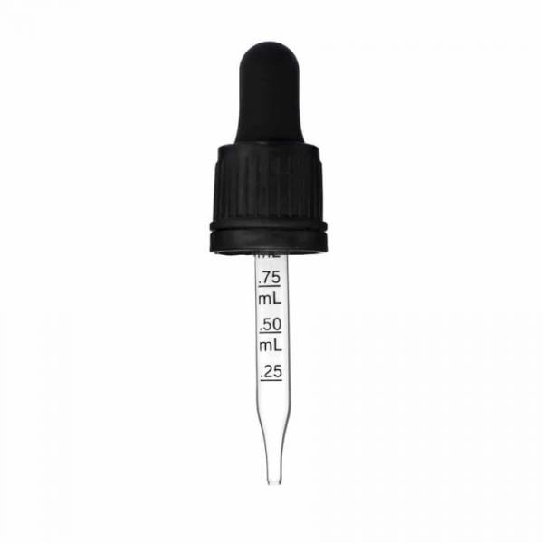 0.5 oz Black Graduated Glass Dropper with Tamper Evident Seal (18-400)
