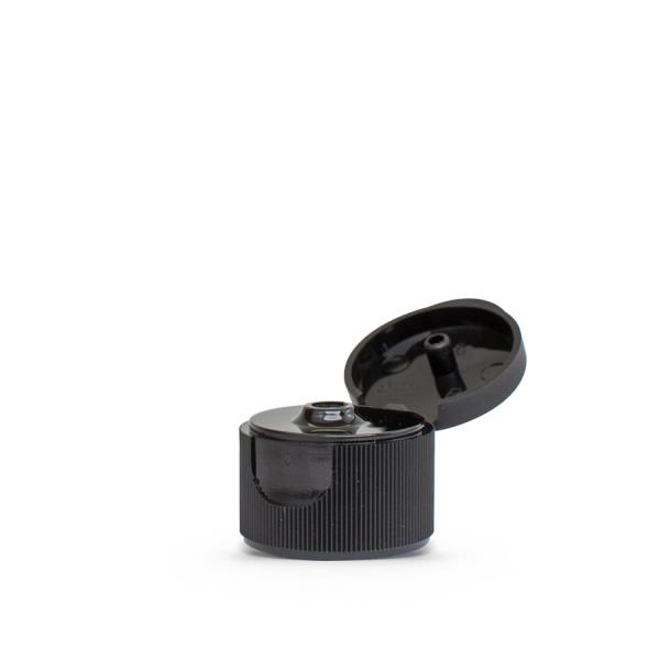 Black Polypropylene 24-410 Ribbed Skirt Hinged Flip Top Dispensing Cap