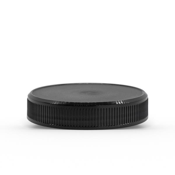 Black 58-400 PP Ribbed Skirt Lid with (HIS) Heat Induction Seal