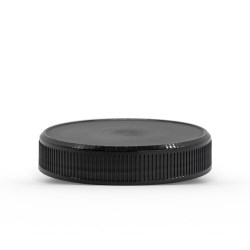 Black 58-400 PP Ribbed Skirt Lid with (HIS) Heat Induction Seal