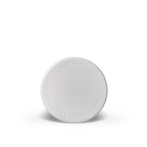 50-400 White Child-Resistant (PDT Outer Text Instruction) Smooth Skirt Lid with Foam Liner