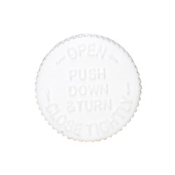 White 20-400 PP Child-Resistant Screw Top Cap with Opening Instructions