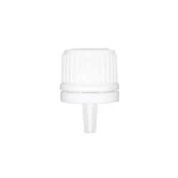 White 18-400 Euro PP Tamper Evident Ribbed Cap Orifice Dropper Assembly