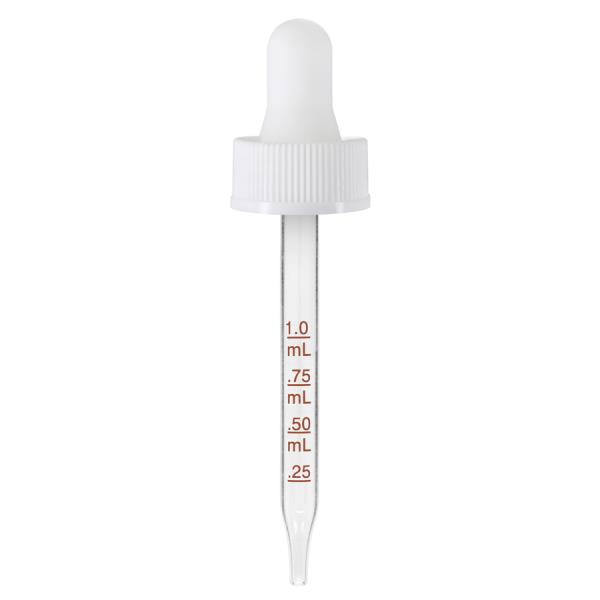 1 oz White Medical Grade Graduated Glass Dropper (20-400) (Ribbed)