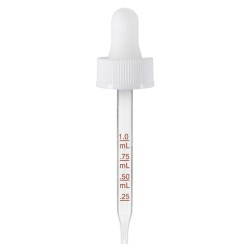 1 oz White Medical Grade Graduated Glass Dropper (20-400) (Ribbed)