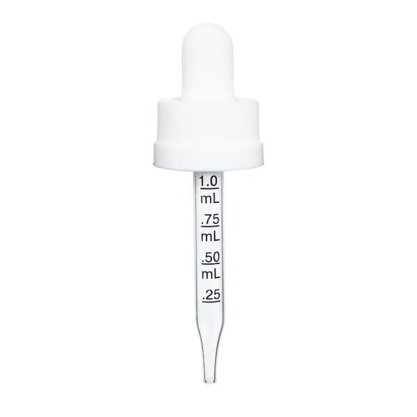 0.5 oz White Child Resistant Graduated Glass Dropper (18-400)