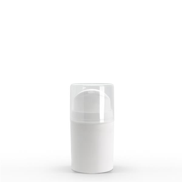 50 ml White Polypropylene Airless Pump Bottle with White Snap Cap and Clear Cap