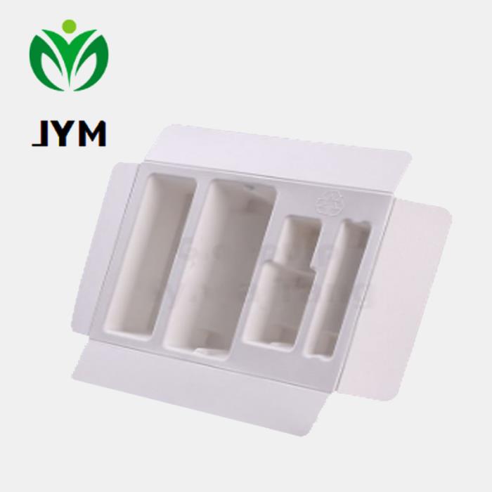 Renewable foldable molded pulp tray for cosmetic products