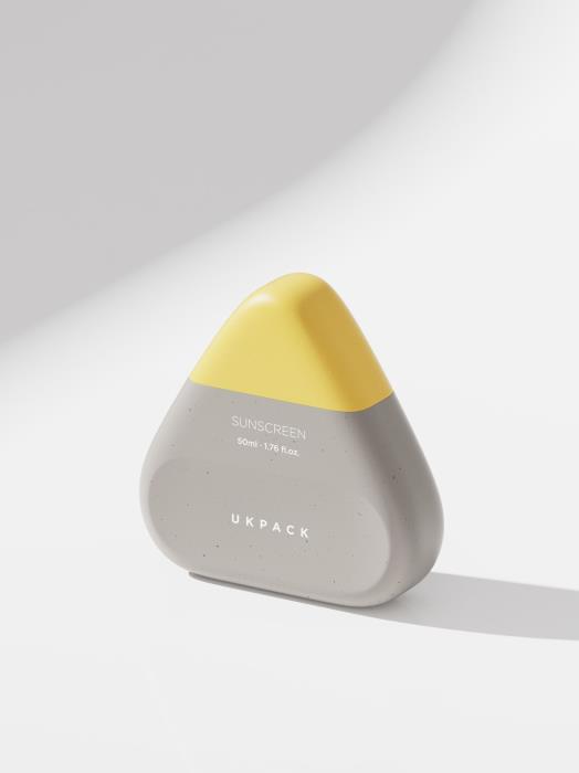 The triangular shaped sunscreen bottle
